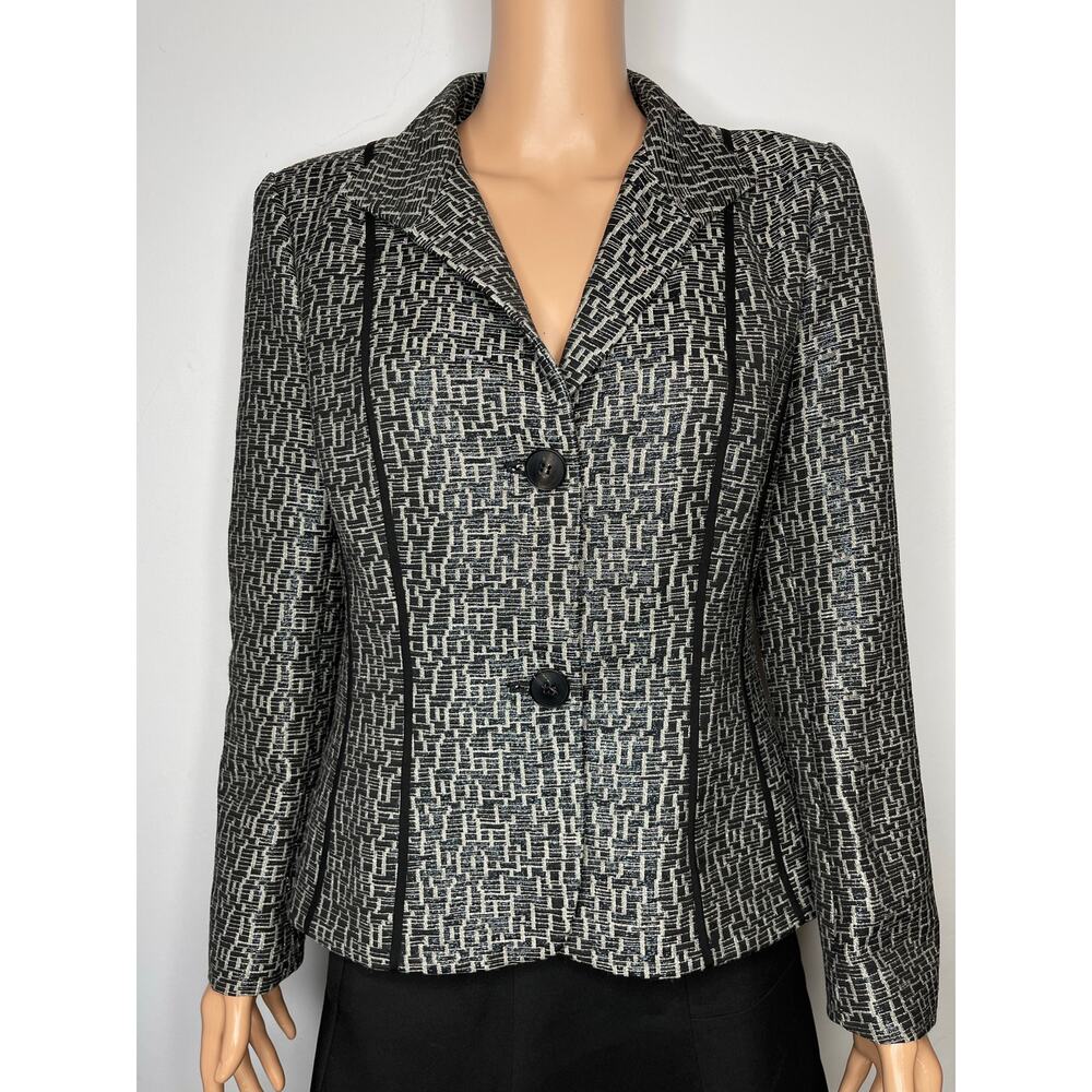 Lafayette 148 NY Blazer 12 Metallic Black/Gray Textured Workwear Jacket luxury